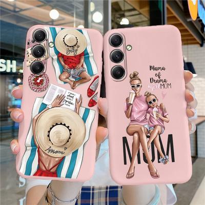 Funda de silicona suave con estampado de mamá y niña en color rosa para Samsung A55 A35 M35 M34 S24 FE Xiaomi Redmi Note 13 Pro 13C iPhone 15, funda protectora a prueba de golpes para cámara