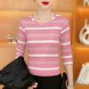 Women's Striped Long-Sleeve Round Neck T-Shirt, Fashionable Slimming Base Layer, Tummy-Covering, Versatile As Inner or Outer Layer.