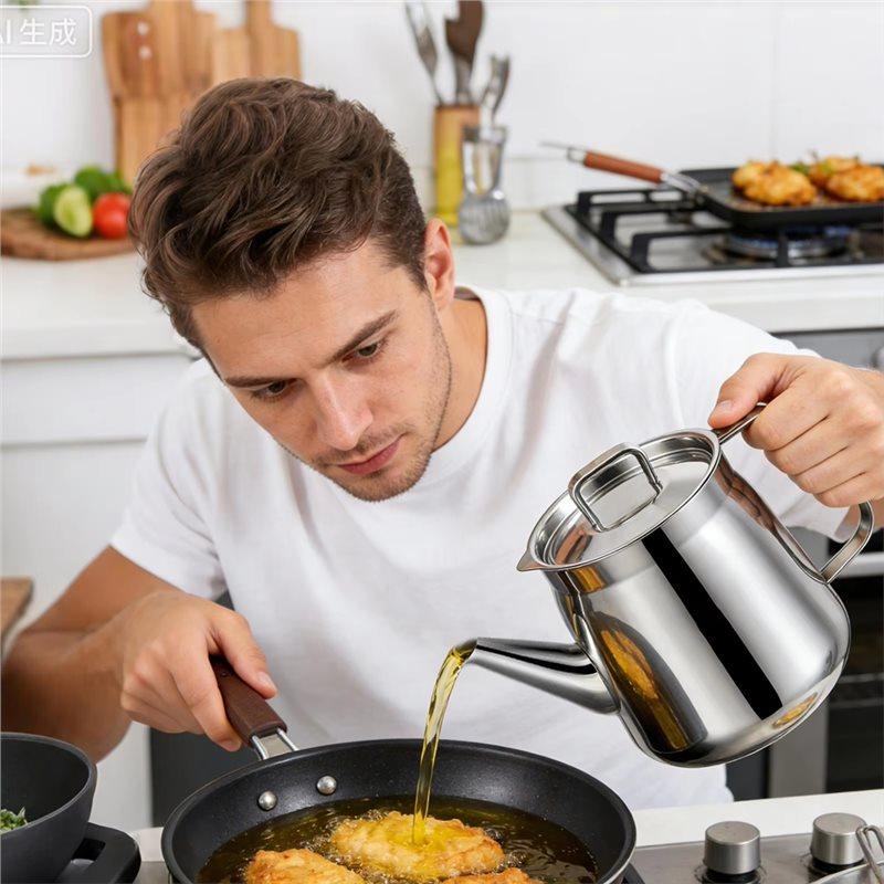 ABBP-Oil Pourer Large Capacity Heat Resistant Heatresistant Dustproof With Filter Stainless Steel Oil Filter Pot For Home Restau
