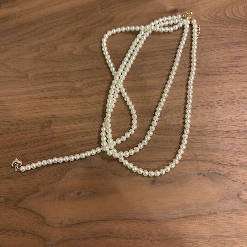 French Light Luxury Diamond-encrusted Artificial Pearl Necklace Retro Court Style Collarbone Chain Niche High-end Jewelry Women