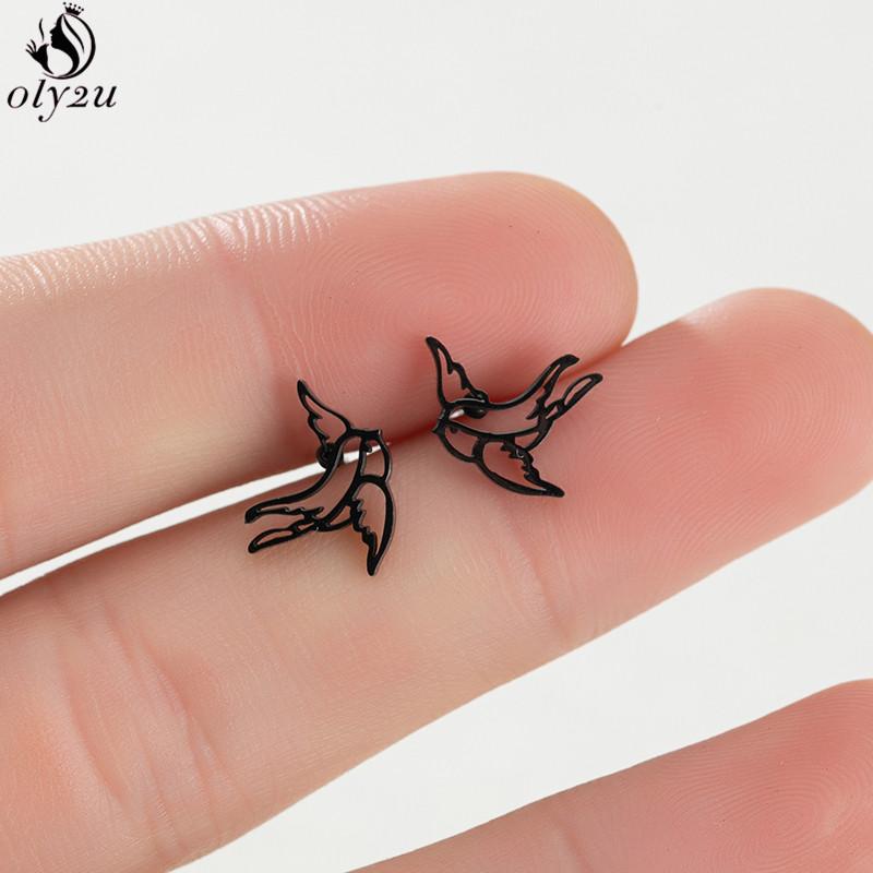 Mini Stainless Steel Geometric Earrings Black for Women Men Heart Triangle Leaf Volleyball Ear Studs Punk Piercing Pendientes
