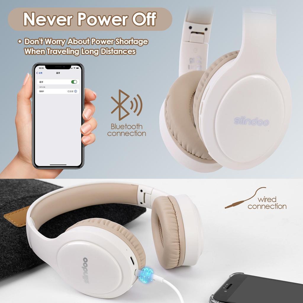 Siindoo Noise Cancelling Headphones Over Ear Wireless Bluetooth 5.1Headset With 3EQ Mode Wireless Headphones With Microphone HiFi Stereo Sound Khaki