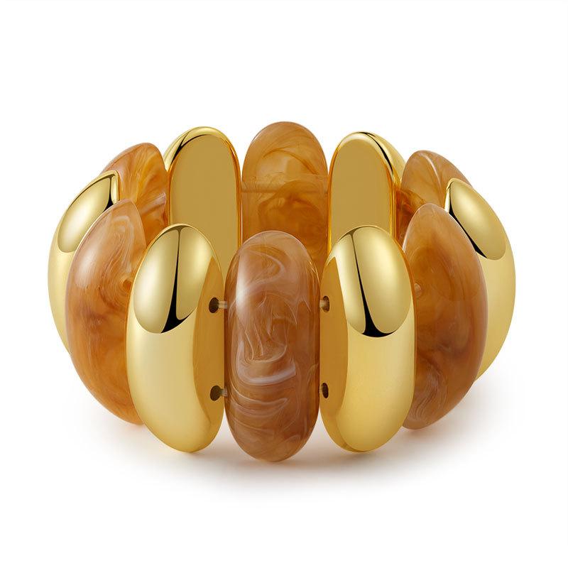 Bracciale Elastico Vintage Smudging Geometrico Largo Chunky per Donne Gioiello per Mano in Acrilico