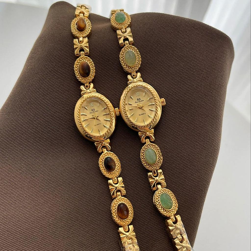 Vintage Women's Watches Emerald Strap, Chain Watch, Waterproof Quartz Watch, Suitable for Daily Wear and Vacation Wear