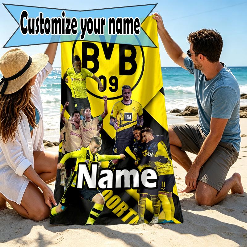 Asciugamano da Spiaggia Personalizzato con Nome Borussia Dortmund, per Viaggio Campeggio Festa in Spiaggia Arredamento Casa, Regalo di Compleanno per Famiglia e Amici