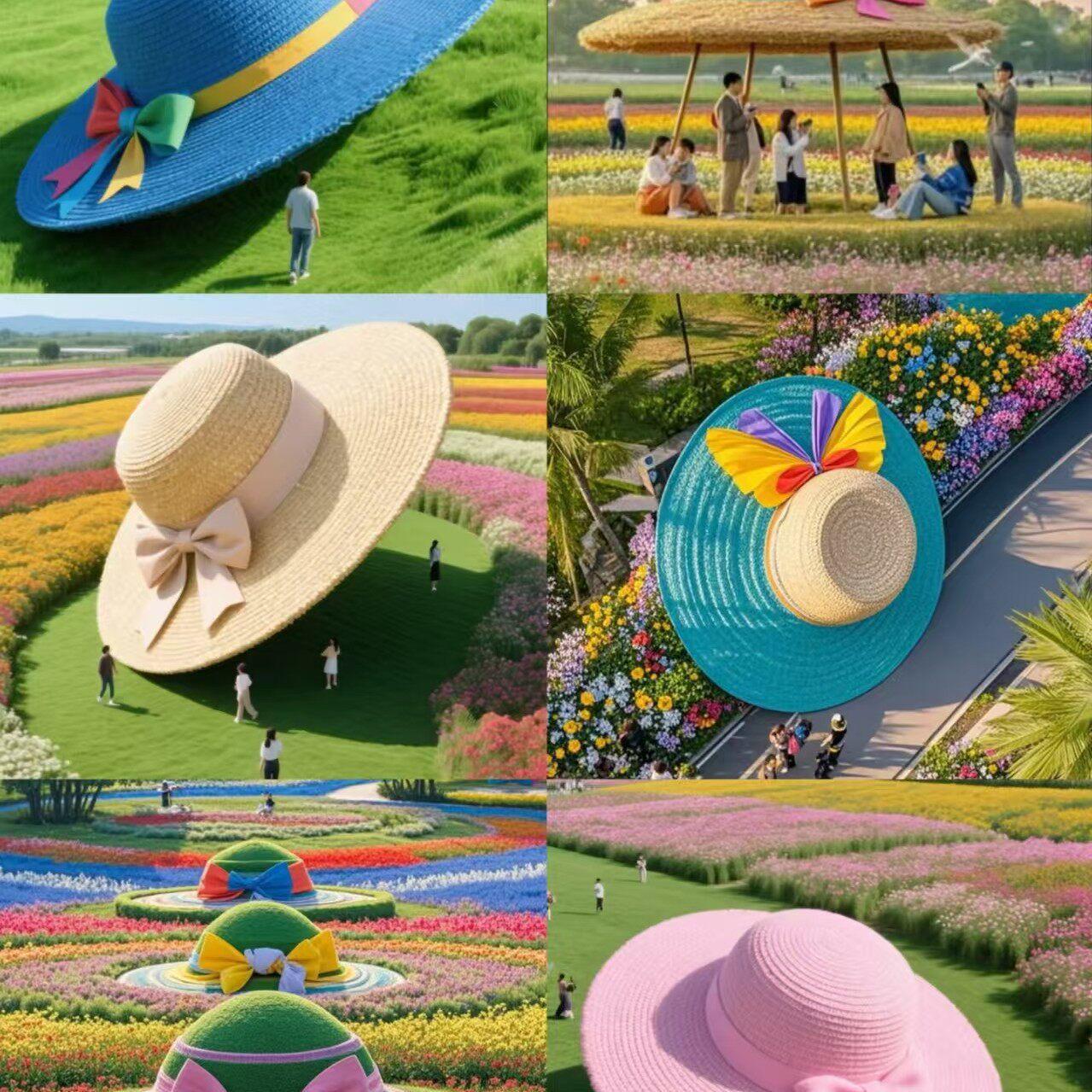 

Creative Giant Straw Hat Chair Pavilion for Scenic Summer Display and Photo Check-In
