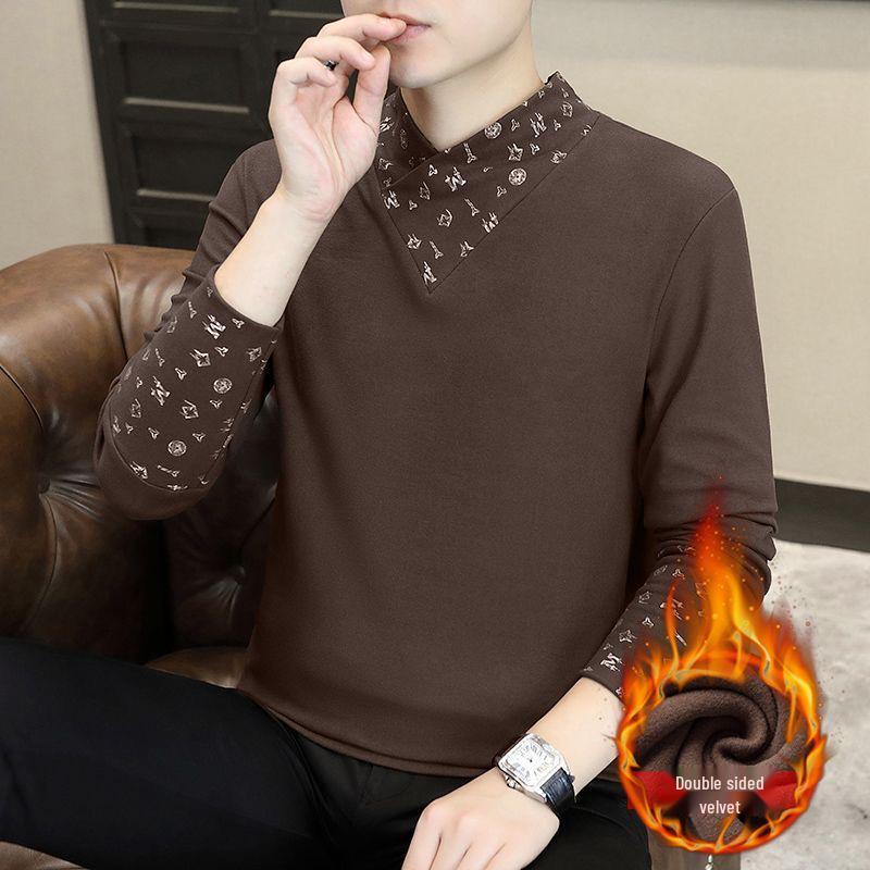 Premium Winter German Velvet Men s Slim-Fit Long-Sleeve Stand-Up Collar Hoodie T-Shirt M