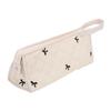 Quilted Hair Dryer Travel Case Large Capacity Hair Accessories Organizer Bag for Curling Iron Beige with Black Bow