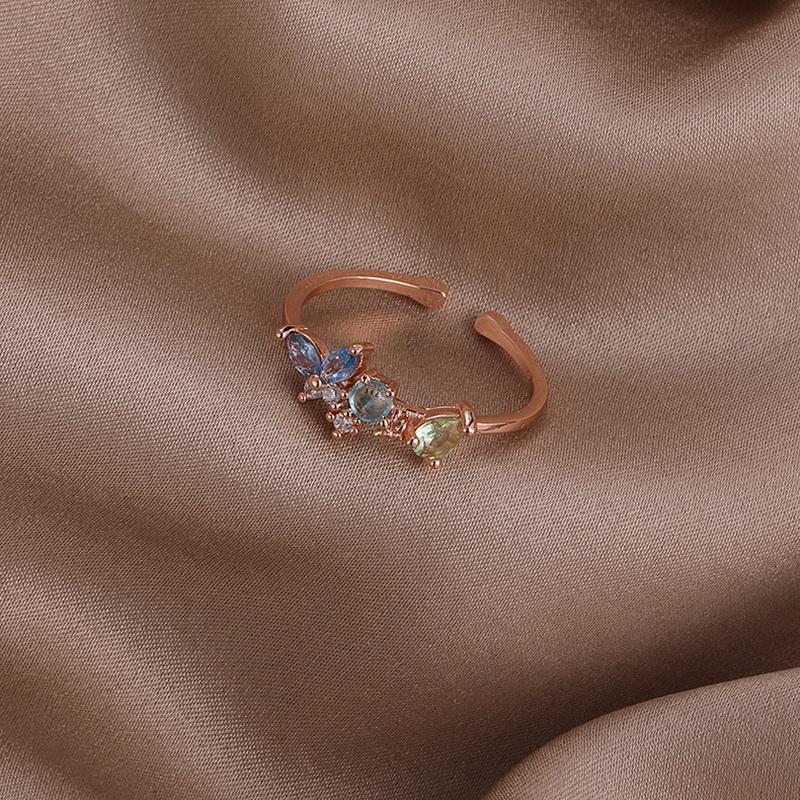 Neue Zarte Zirkon Ringe Micro-intarsien Kristall Elegante Blumen Herz Ringe Für Frauen Verstellbare Öffnung Ringe Partei Schmuck