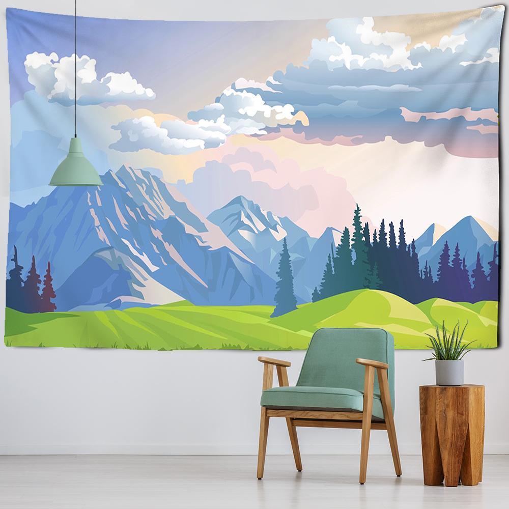 

Гобелен «Волшебная гора и лес», настенное искусство, настенное панно в стиле бохо, фон для спальни в стиле хиппи, тканевый декор 95x70CM
