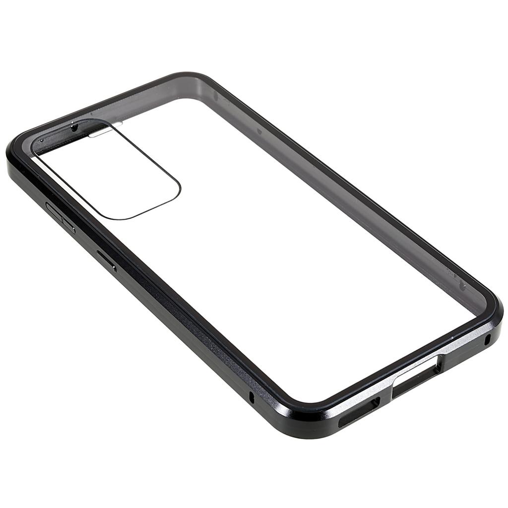 Double Sided Clear Tempered Glass Phone Case for Samsung Galaxy S23,Magnet Absorption Metal Bumper Frame Shockproof Cover