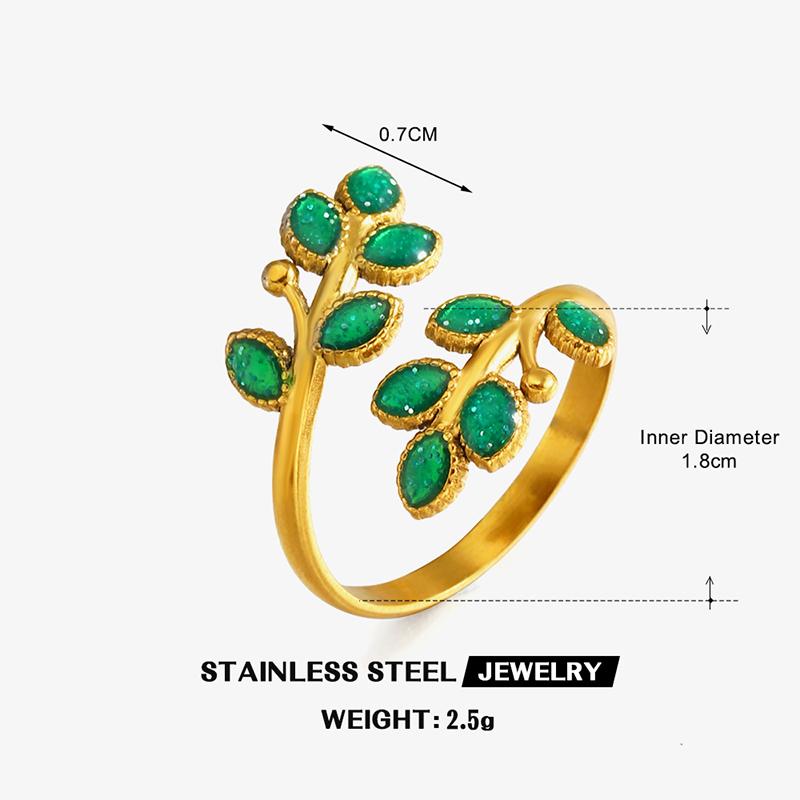 

Stainless Steel Fresh Drip Oil Leaves Rings for Women Red Green Enamel Rings Advanced Color Sense Elegent Luxury Jewelry Gifts зелений