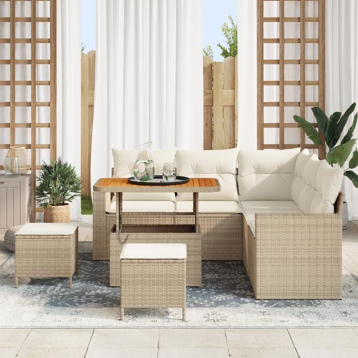 Ensemble de Canapés de Jardin 8 Pièces avec Coussins Beige Poly Rattan, Ensemble de Salle à Manger de Jardin 3 Pièces 3361616
