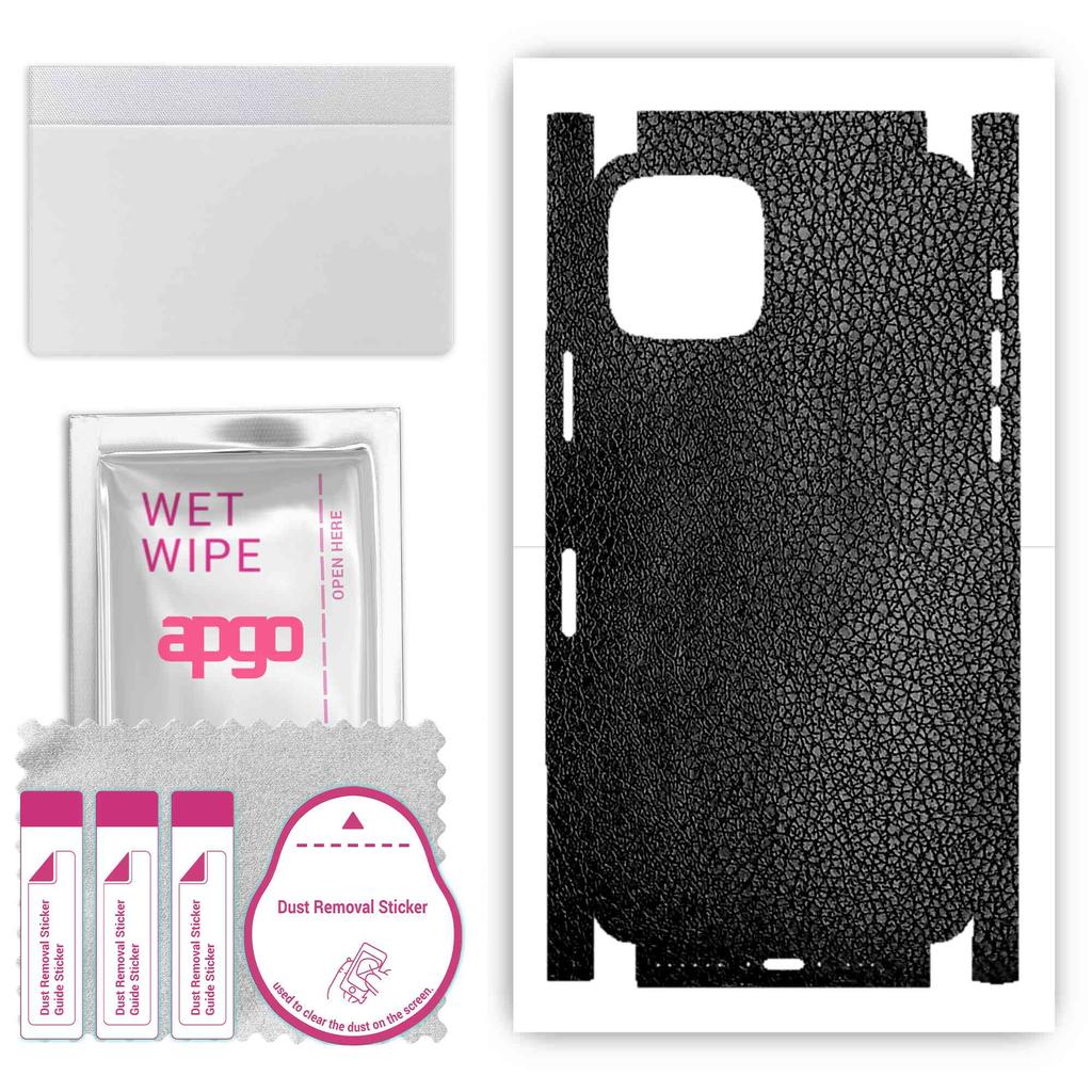 apgo Autocolant de protecție pentru spate + fețe compatibil cu Apple iPhone 11 Pro, folie completă, folie, vinil - model piele neagră
