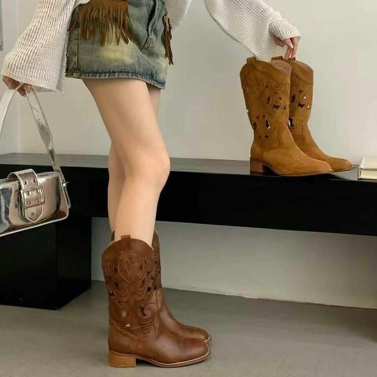 Ausgeschnittene western cowboy stiefel damen neu Xinjiang mongolische grasland kleidung herbst und winter braun wüste kurze stiefel