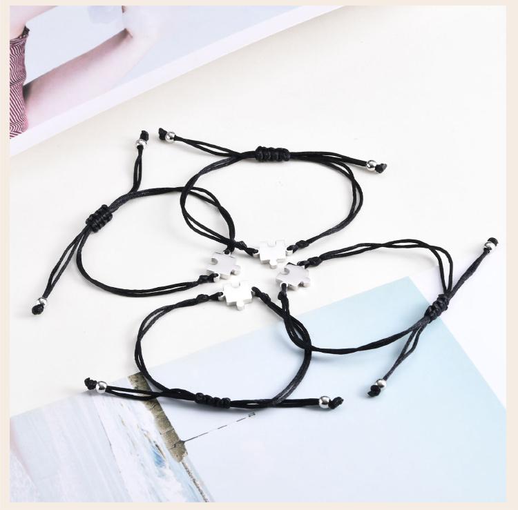 Braccialetti Puzzle con Nome Personalizzato, Cordino Nero Regolabile per Polso per Donne Uomini Sorella Amicizia BFF Coppia Gioielli