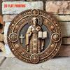 Vintage Sint Benedictus Rond Houten Wandkunst 8 Inch Religieus Plaquette met Gouden Sierlijk Kruis Bloemen Katholieke Woondecoratie