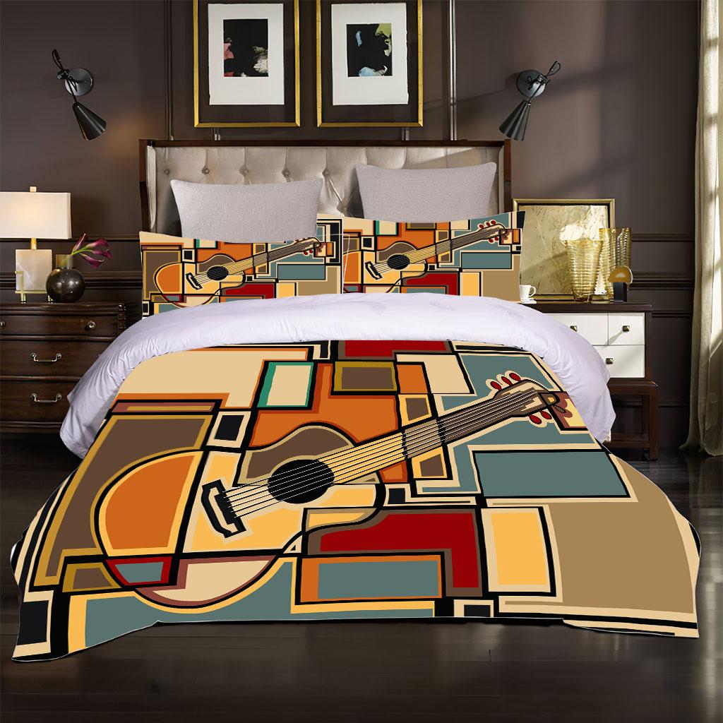 

3 предмета Модный комплект пододеяльника 3D принт Музыкальный инструмент Гитара Постельное белье Мягкий Удобный Дышащий Для декора спальни W90xL190cm