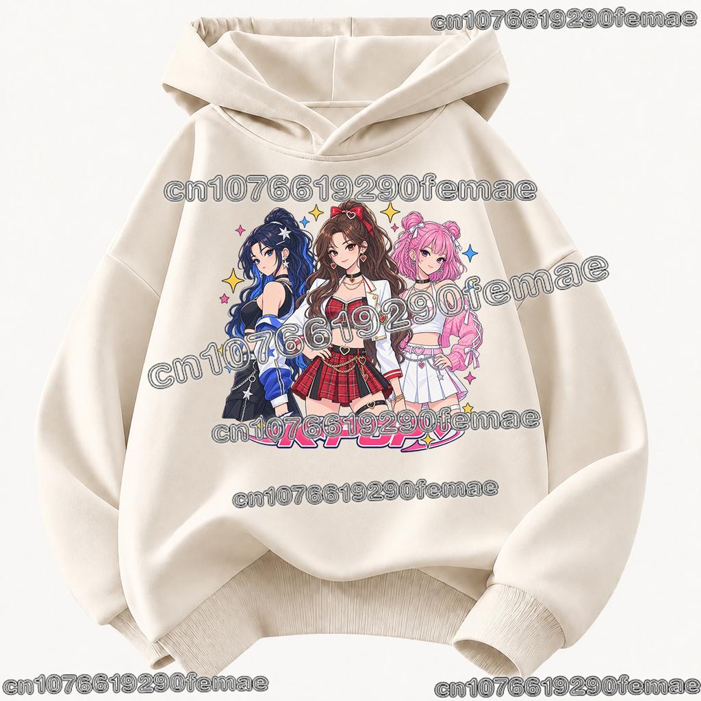 Demon Hunters Cartoon Pullover Kawaii Y2K Hoodie Kids Adults Kpop Fashion Long Sleeve Casual Streetwear Soft Sweatshirt