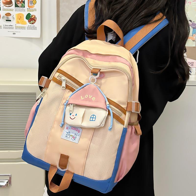 School bag versatile backpack new college style school bag female junior high school high school student large capacity color matching backpack male