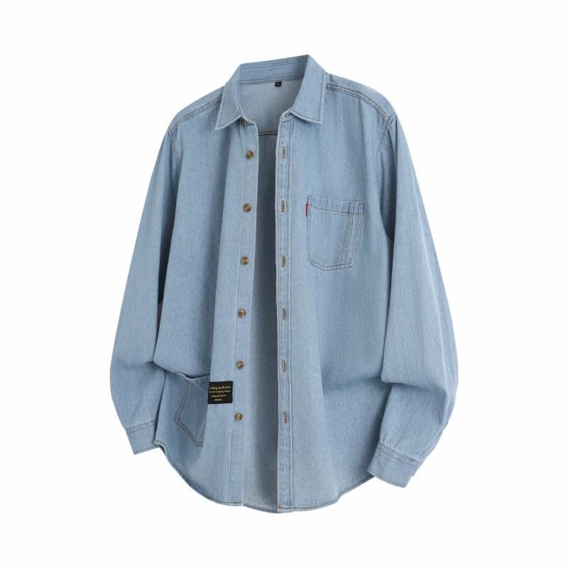 Minimalist Solid Color Men's Long-sleeved Shirt Autumn Denim Lapel Men's Casual Cotton Jacket Jacket Men's Breathable Work Casual Jacket