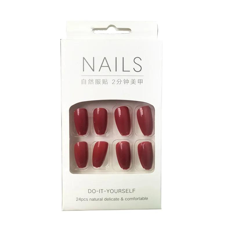 24Pc in Full Size Wearing Nails Solid Color Short Finished Nail Stickers Comfortable Convenient To Wear Detachable Hand Products