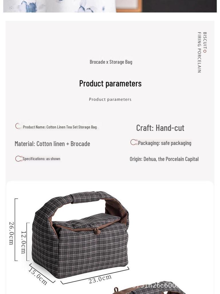 Tragbare Baumwoll-Leinen-Tasche für Teegeschirr - Reise-Aufbewahrungstasche mit Geschenkbox für Teekanne & Teetasse