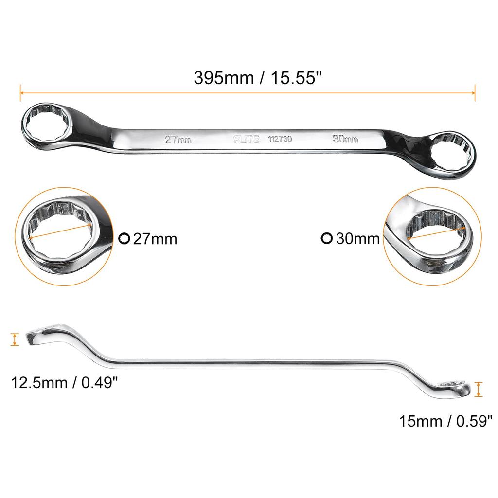 uxcell 2pcs 45 Degree Offset Box End 27mm x Metric Steel Double Box Long Industrial Torx Box Wrench Tool for Automotive and Home Repairs Wrench, 30mm,