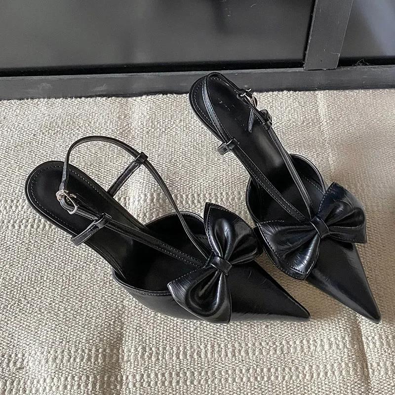Elegant Pointed Bow Thin Heeled Women Shoes 2025 New Fashion Brand Design Buckle Lace Sweet Banquet Women's High Heeled Shoes