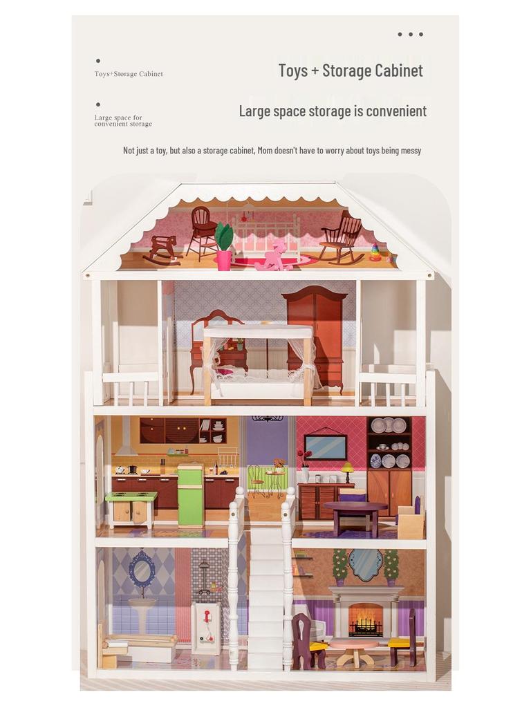 Nordic Princess Wooden Dollhouse - Large Villa for Children's Pretend Play