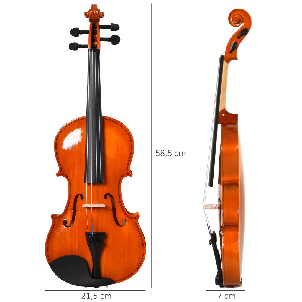 Full-Size 4/4 Violin with Case, Tuner, Shoulder Rest, Bow, Rosin, Spare Strings and Cloth