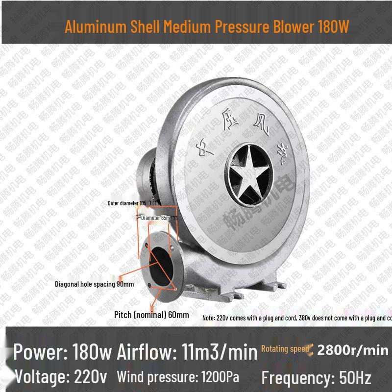 

Aluminum Medium-Pressure Low-Noise High-Power Three-Phase Industrial Centrifugal Fan Blower, 220V