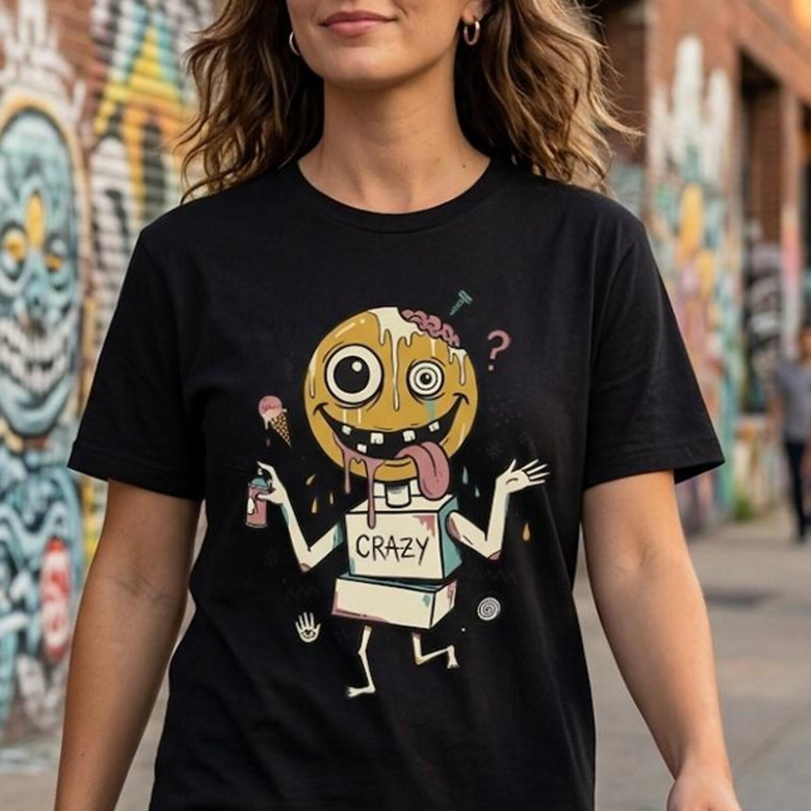 Crazy Drip Smiley T-Shirt | Weirdcore Streetwear Graphic Tee, Y2K Grunge Unisex Shirt M