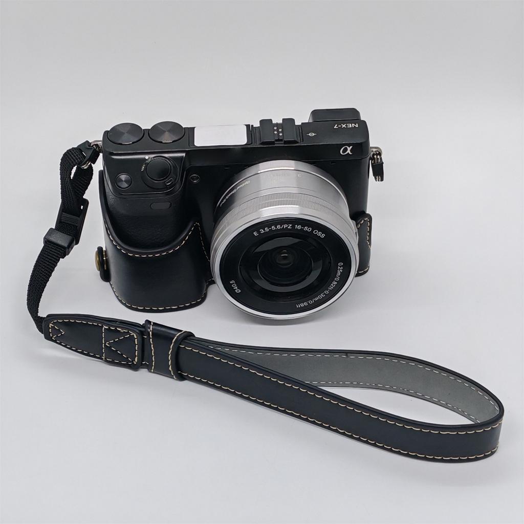 For Sony NEX-7/NEX-6 PU Leather Camera Case Battery Opening Design Half Body Cover with Hand Strap