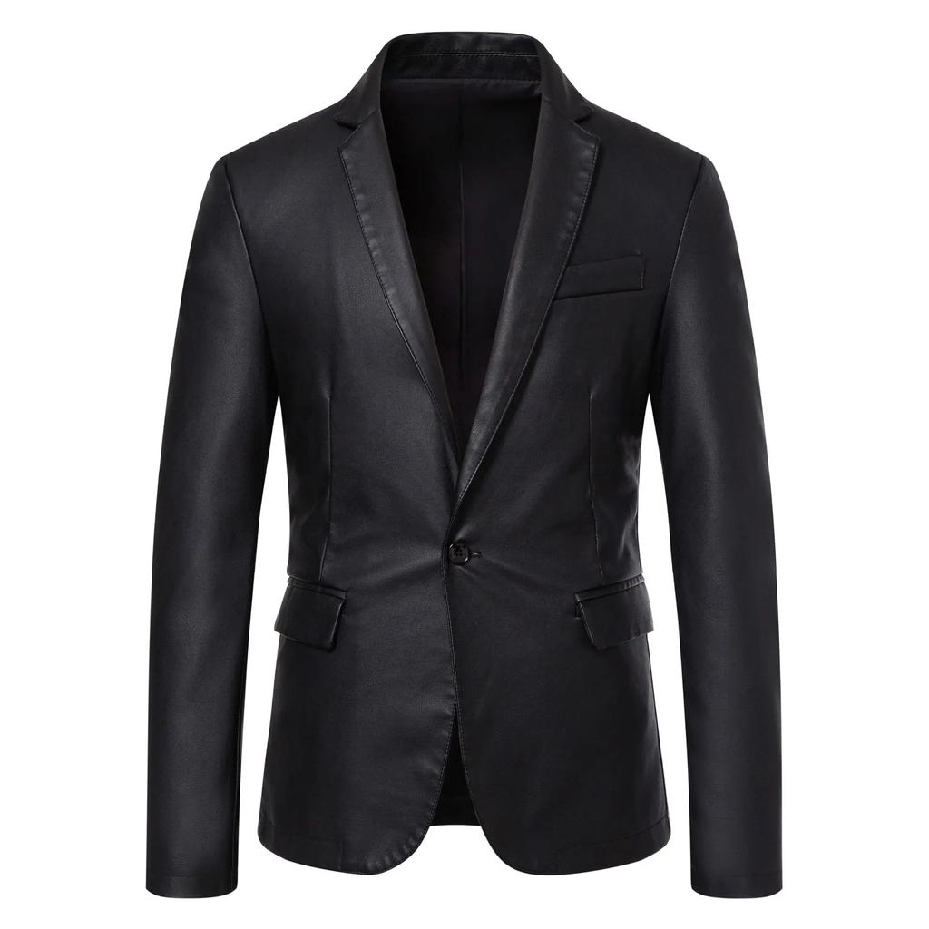Fashion Men Leather Suits Jackets Formal Blazers Coats Good Quality Male Slim Business Casual Pu Leather Blazers Jackets