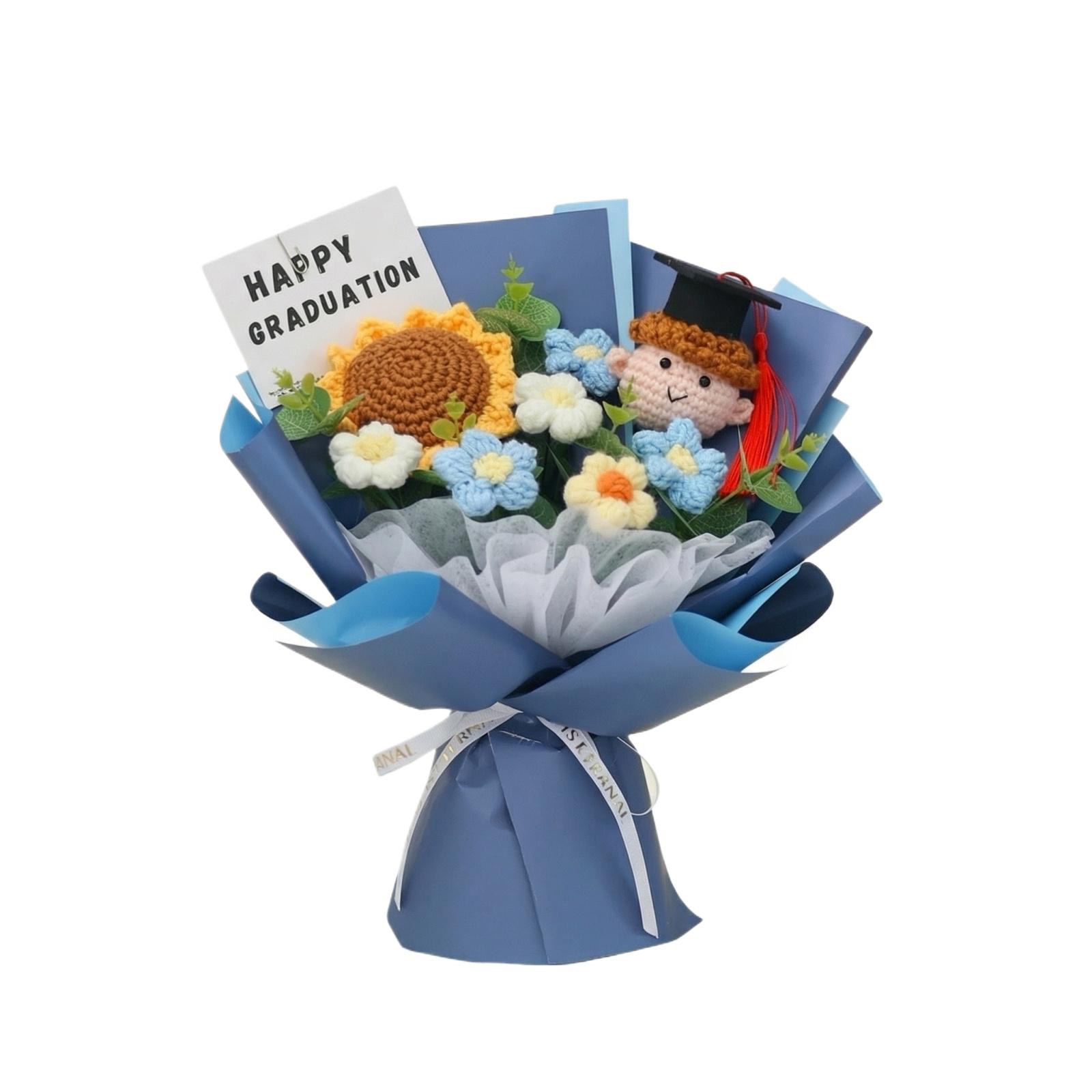 

Knitted Yarn Flower Sunflower Puff Bouquet, Gift For Adult , Graduation , For Classmates And Friends One Size синий