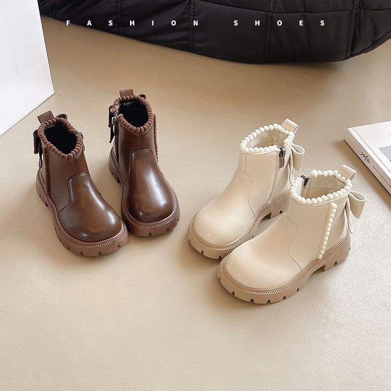 Girls Boots 2025 New Autumn and Winter Children's Princess Martin Boots Foreign Style Large Children's Leather Boots Girls Velvet Short Boots