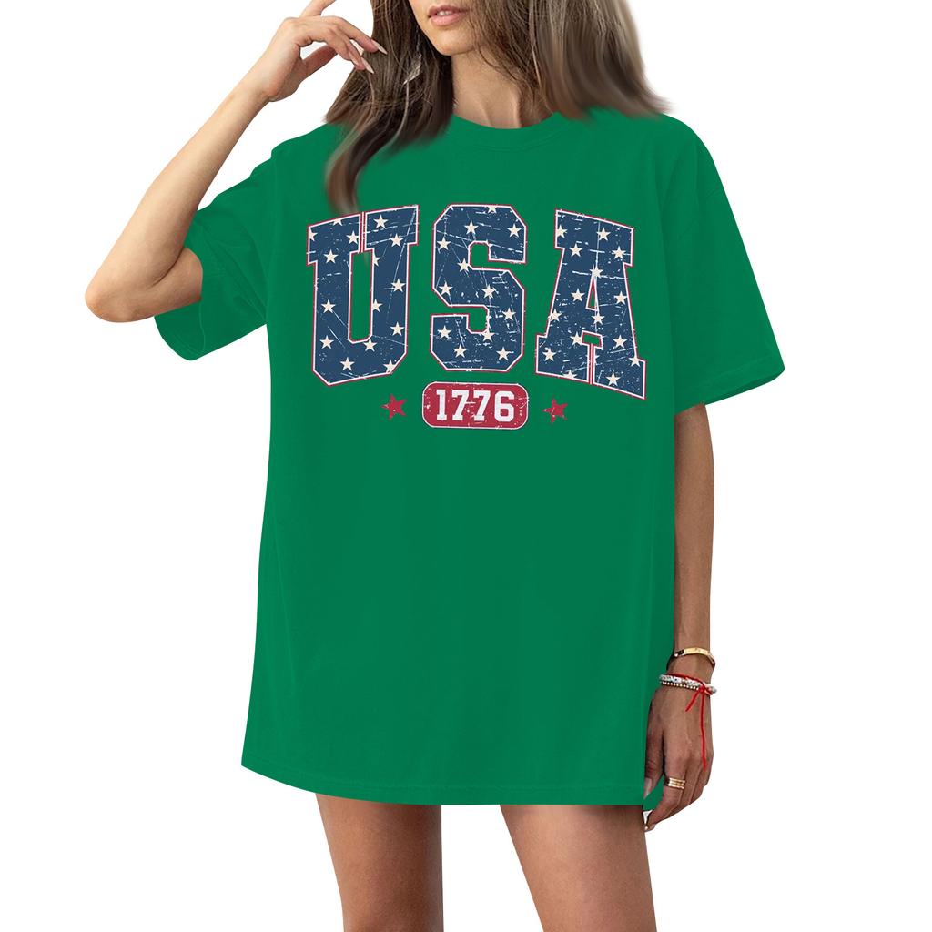 Kadın Yuvarlak Yaka Baskılı Kısa Kollu Tişört Üst