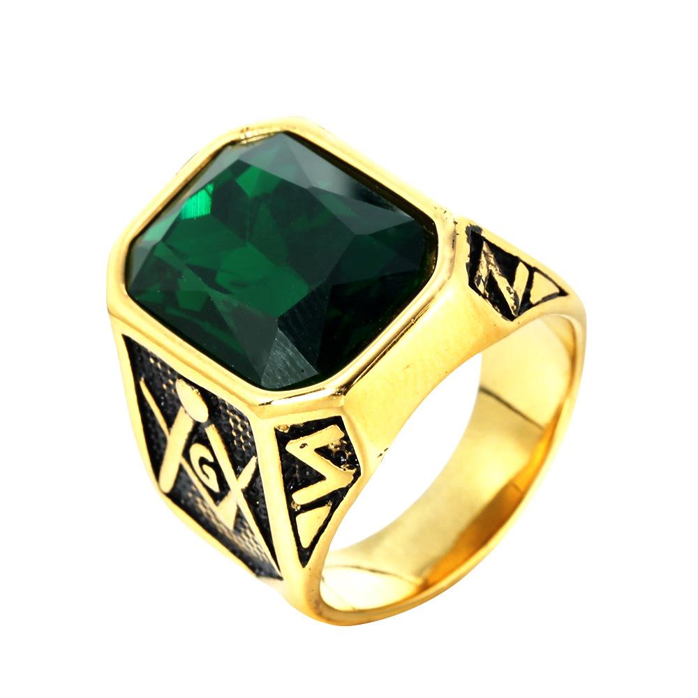 Trendy Gold Plated Titanium Ring with Colorful Gems Punk Style Stainless Steel Jewelry