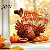 Harvest Festival Window Art Autumn Thanksgiving Turkey Static Sticker, Decorative Removable PVC Decals, Fall Holiday Home Decor Theme Wall Clings for