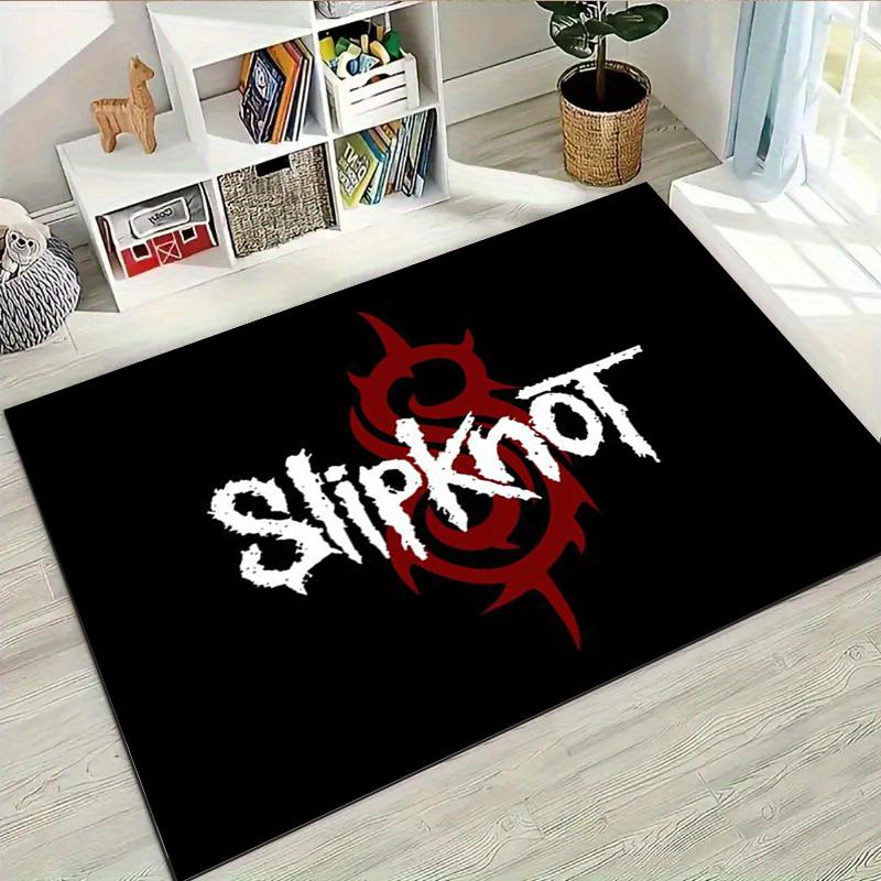 Slipknot Pentagram Logo Area Rug Non Slip Mat, Vintage Dark Wood Grain Carpet for Game Room Rock Fan Decor