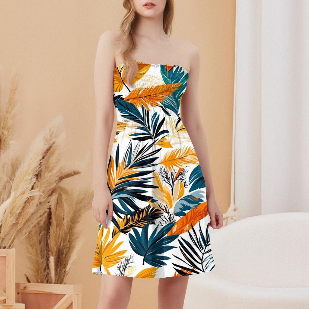 Damenmode Lässiges Bandeau-Druck Ärmelloses Kleid