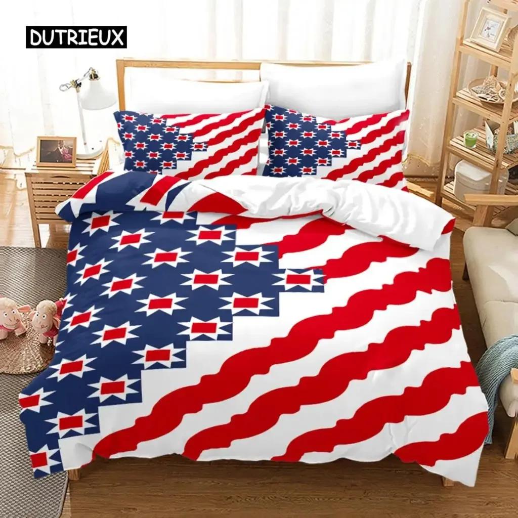 Bettbezug-Set mit amerikanischer Flagge, Mikrofaser, rot-weiß gestreift, Dekor, Bettwäsche-Set, Unabhängigkeitstag, Freiheitsthema, Bettbezug für Teenager