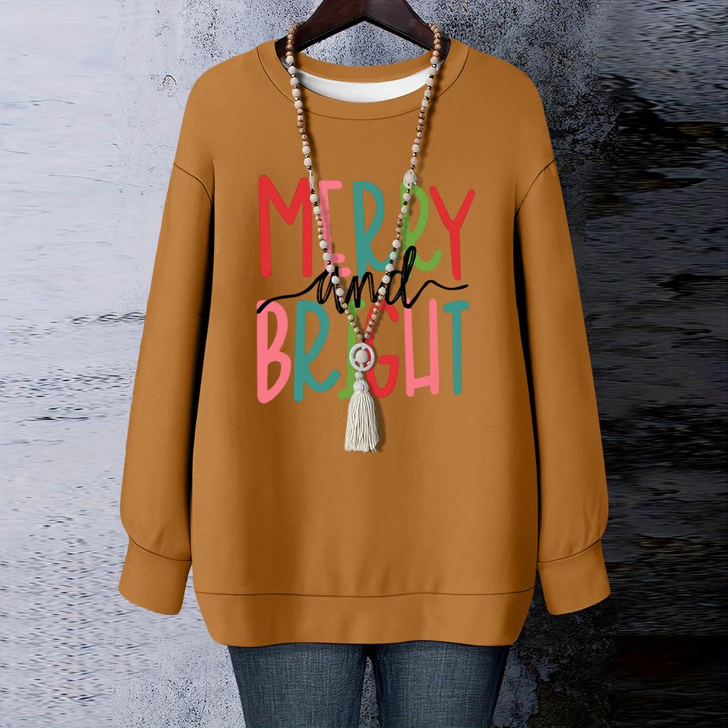 Ladies' Christmas Printed Round Neck Long Sleeved T-shirt Sweatshirt Top