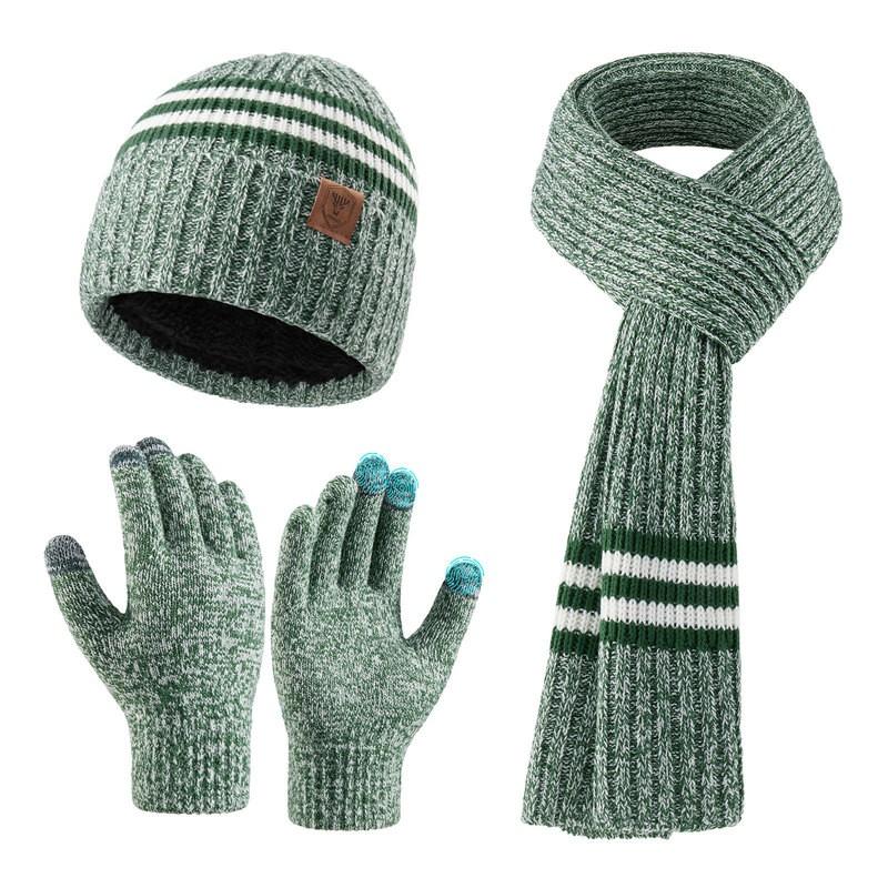 Acrylic Knit Winter Hat Scarf Gloves Set Adults Warm Lightweight Casual 3-Piece Accessory Kit In Multiple Colors