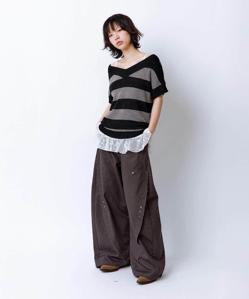 ROUGHNECK Distressed Wide Pants Brown