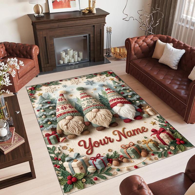 Gnome Theme Crystal Velvet Rug Personalized Custom Name Text Soft Floor Mat Home Decor