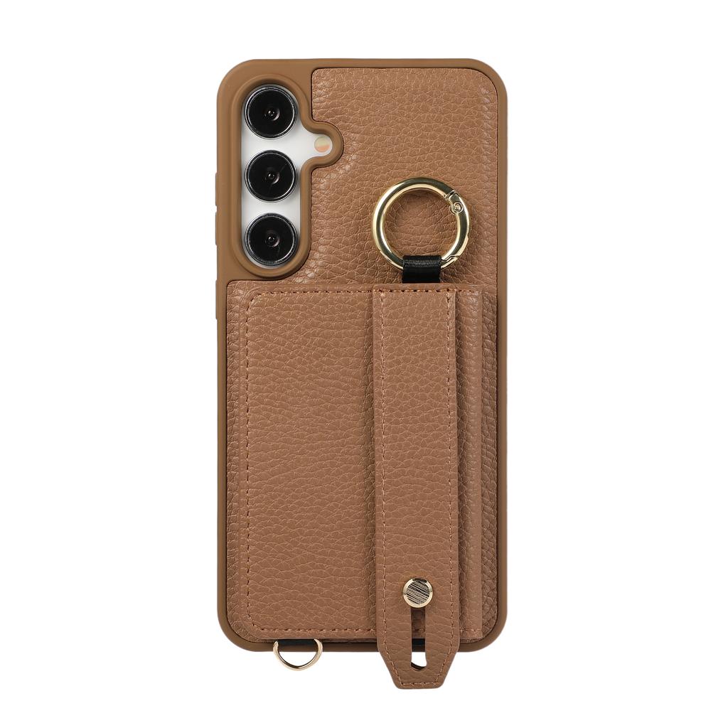 Wristband Ring Holder Magnetic Cards Solt Leather Wallet Case For Samsung S25 Ultra S24 Plus S23 S22 long Lanyard kickstandCover