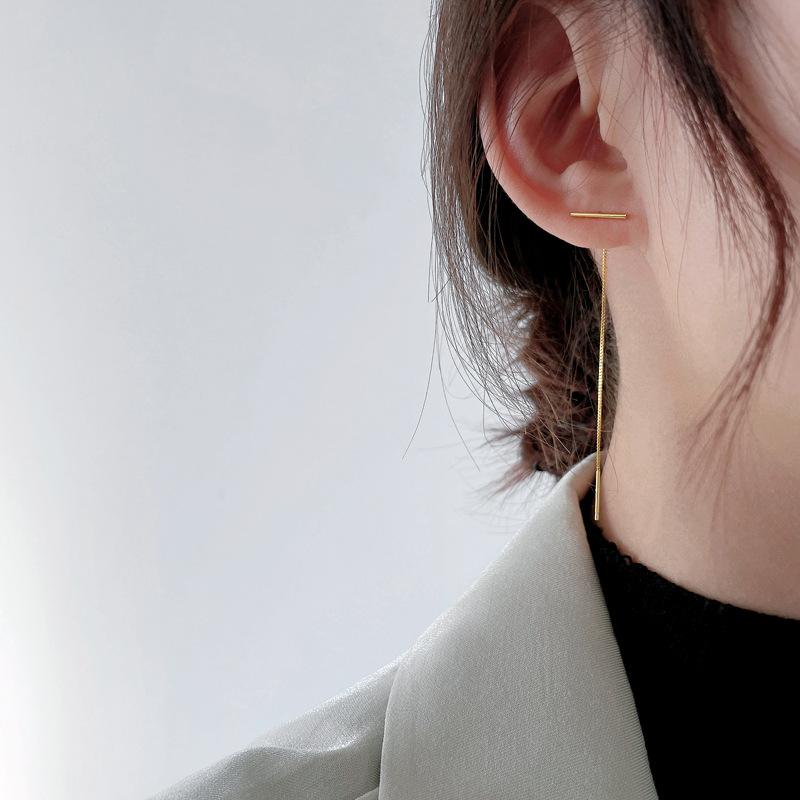 New Earrings with Straight Ear Lines, Feminine Temperament, Japanese and Korean Versions, Simple and Fashionable Chain Long Ear Accessories