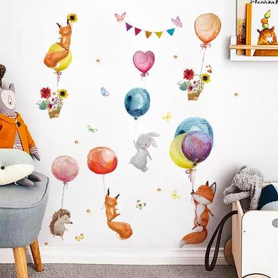 Adesivi Murali Cartoni Animati Colorati Palloncini Animali per Cameretta Bambini Cameretta Neonato Decorazione Decalcomanie da Parete PVC Adesivi Volpe Coniglietto